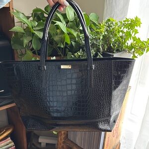 Kate Spade New York Riverside Street Exotic Bedford Embossed Leather Tote Black